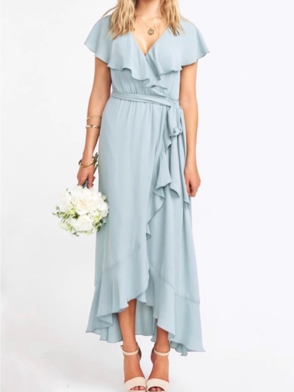 Light Blue Ruffle Wrap Maxi Dress